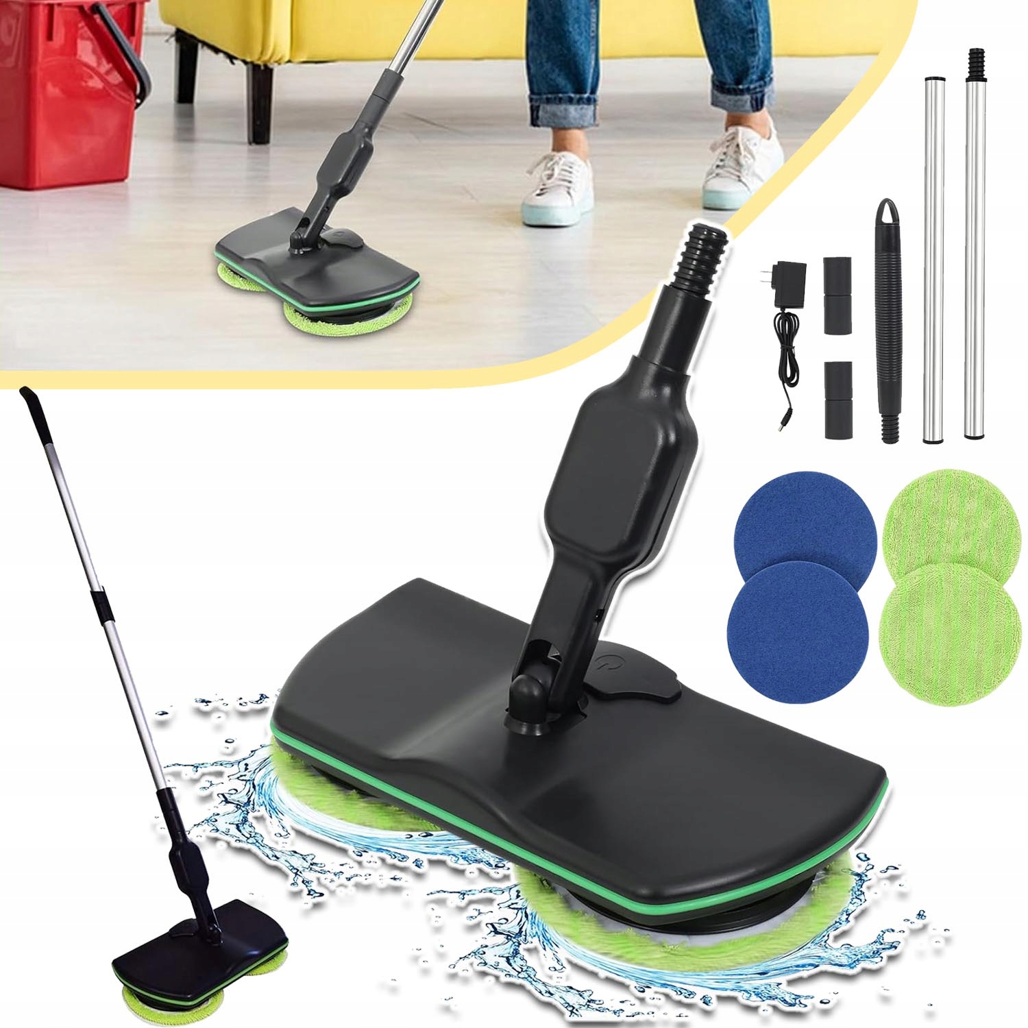 Bezprzewodowy Mop Elektryczny, Szorowarka Do Podłóg I Polerka, Odkurzacz