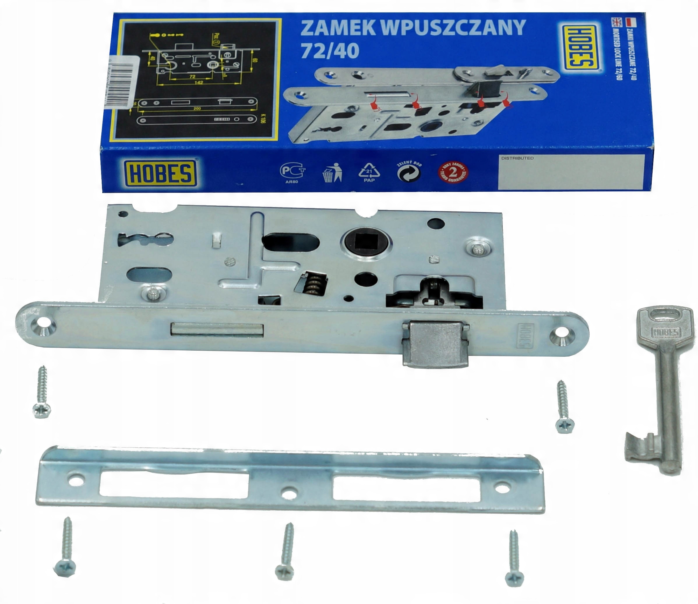 

Hobes Zamek Wpuszczany Do Drzwi 72/40 Klucz K103