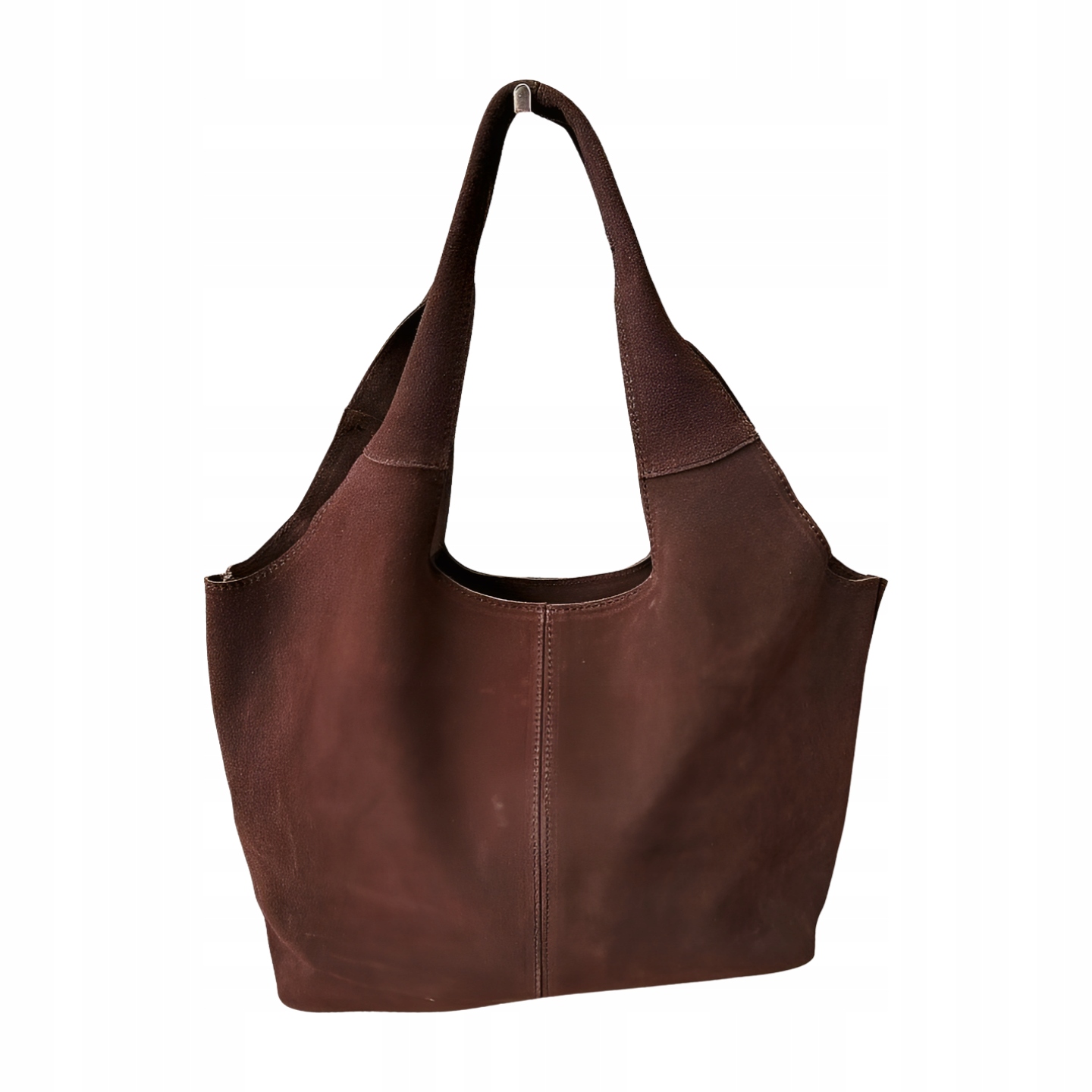 Kabelka shopperka přes rameno z čokoládové semišové tkaniny s prošíváním