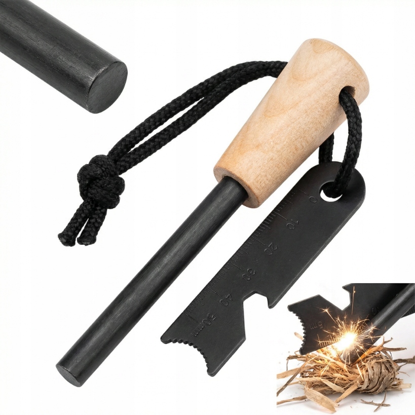 Ogromne Krzesiwo Bsh Magnezowe 8mm Drewno Otwieracz Miarka Survival