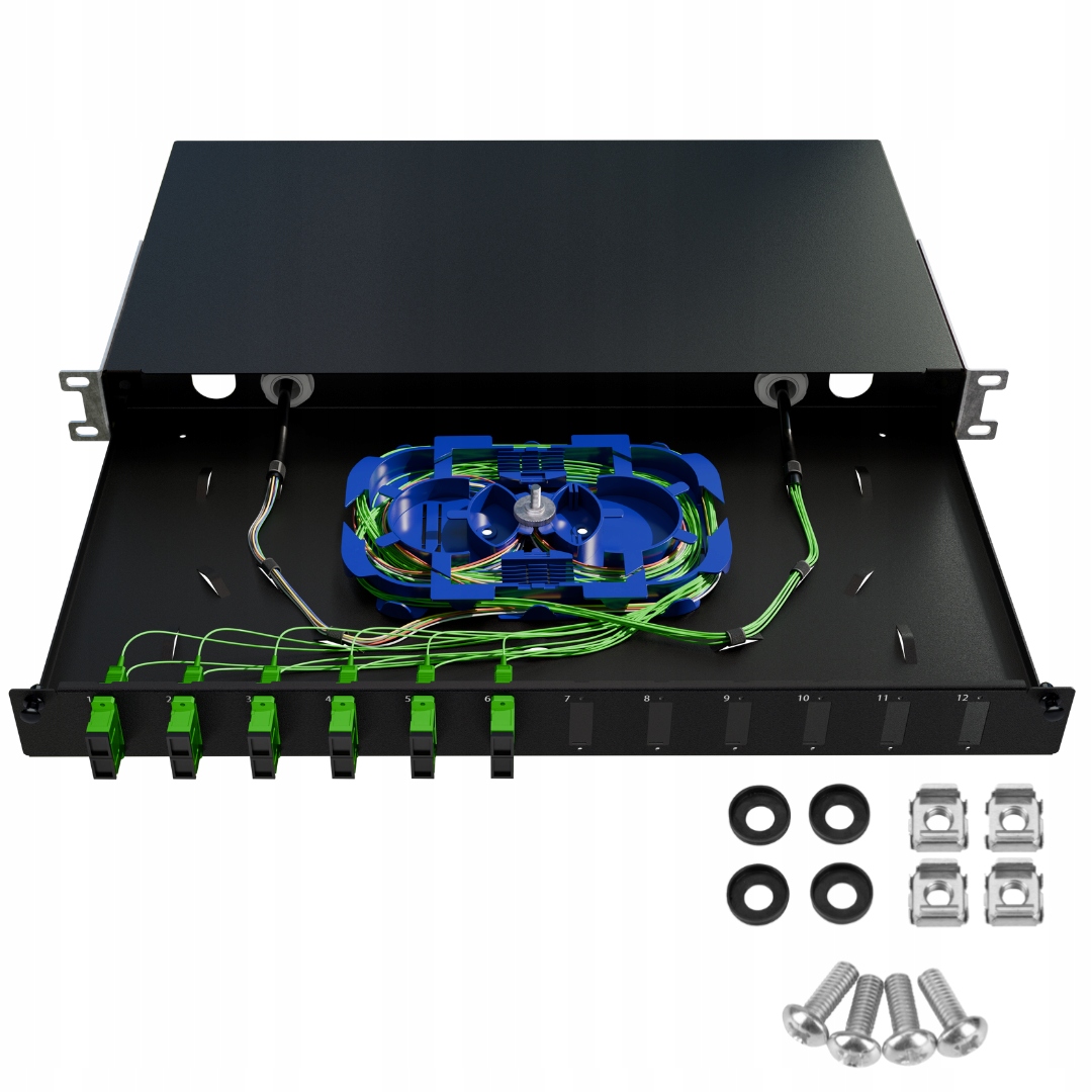 Optický přepínač Šuplík Rack 19" 1U 12xSC Duplex Černá