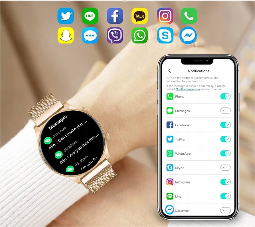 SMARTWATCH ZEGAREK DAMSKI POLSKIE MENU ROZMOWY ZDROWIE SPORT AMOLED 4 PASKI Kompatybilność systemowa Android iOS Windows Phone