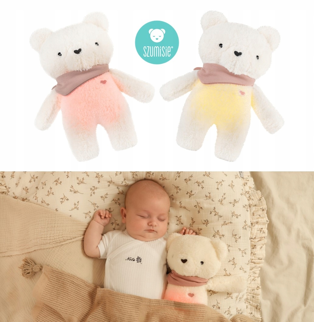 MIŚ SZUMIŚ 5W1 DLA DZIECI NA SEN PRZYTULANKA MUZYKA SZUMY LAMPKA USB+GRATIS Wysokość produktu 27 cm