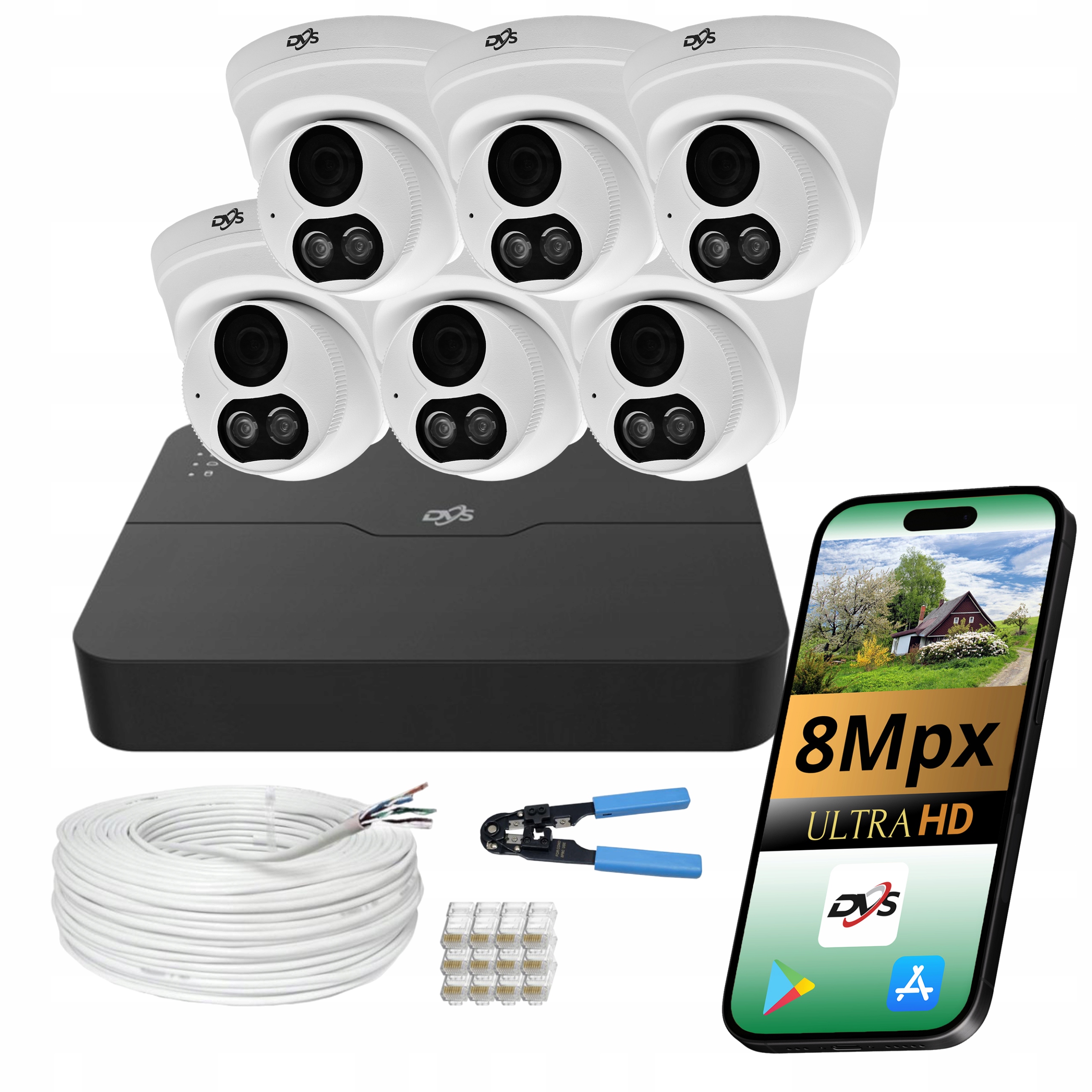 Kopulové kamery 4K Audio sada pro monitorování domu Ip PoE Dvs 6 kamer 8Mpx