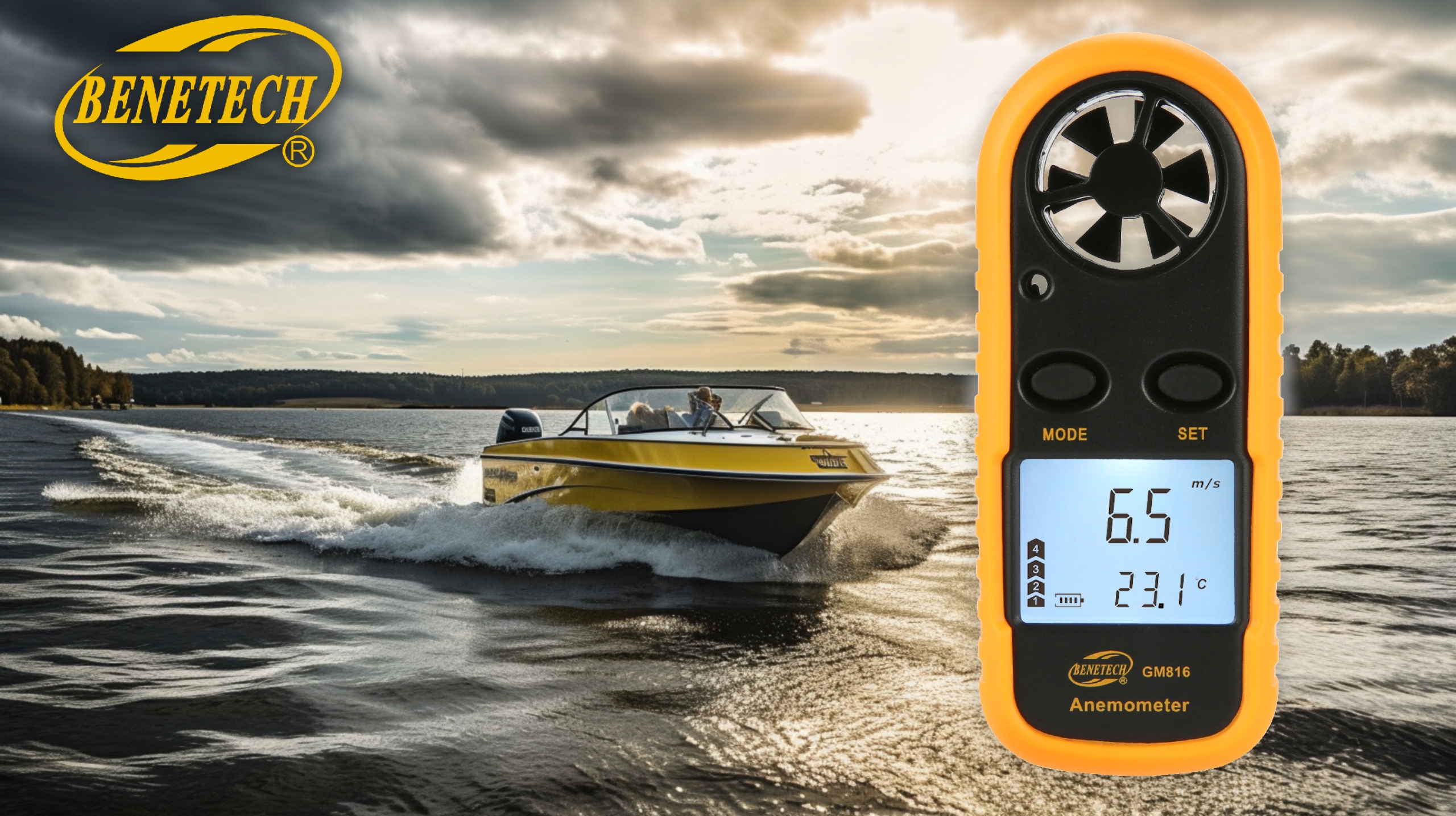 Anemometr Wiatromierz Miernik Prędkości Wiatru i Pomiar Temperatury LCD Marka Benetech