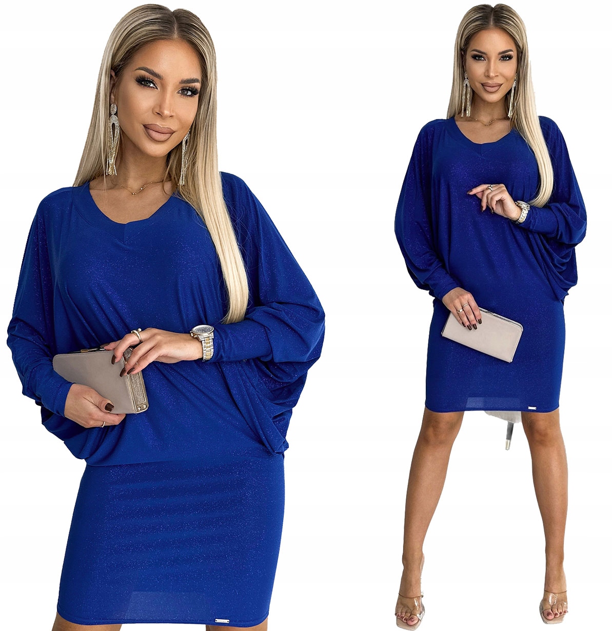 Módní Šaty Z Elastického Materiálu Chrpová Se Třpytkami L/XL