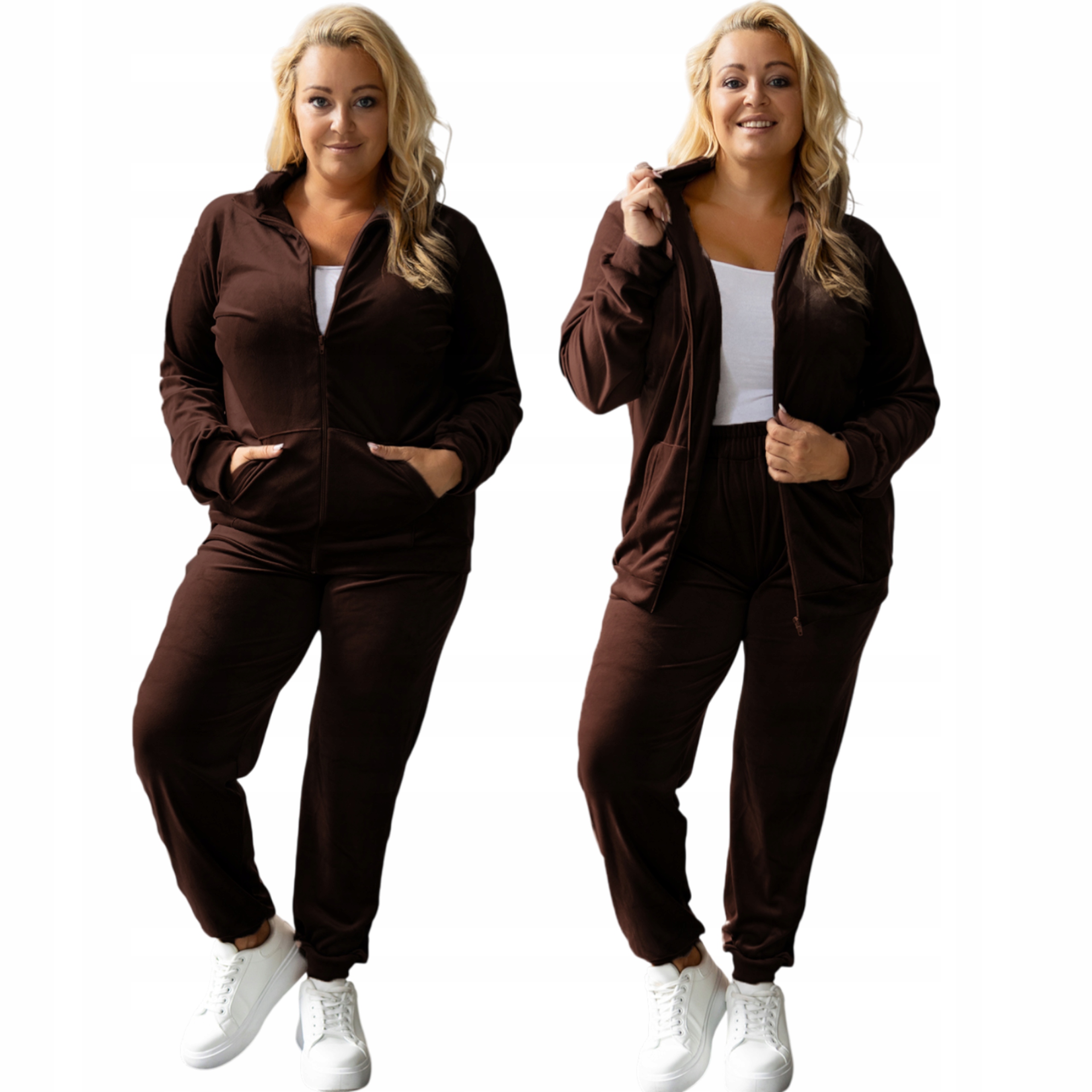 Dres Welurowy Damski Plus Size Komplet Welur Duże Rozmiary Czekolada 48/50