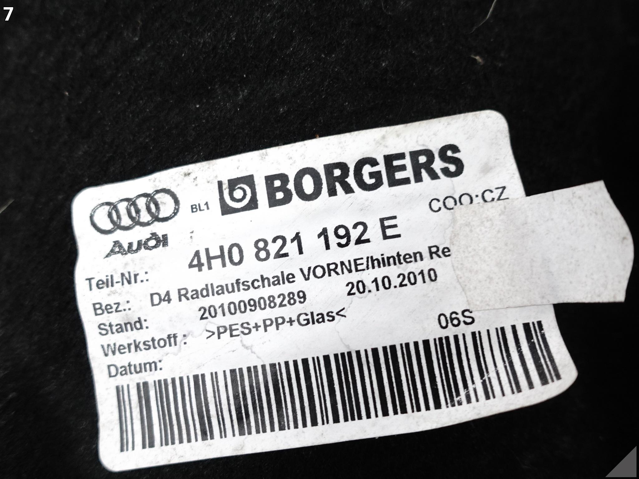 AUDI A8 S8 4H0 D4 09-17 mudguard cover WNEKI wheels right front rear part