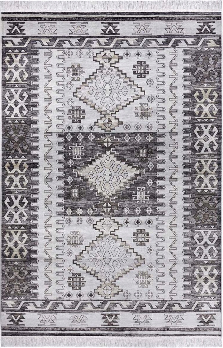 Koberec do obývacího pokoje 95x140 cm, orientální vzor krémově šedý