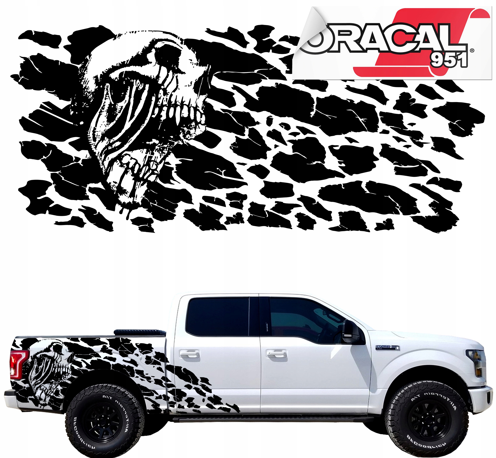 NAKLEJKI NA BOK SAMOCHODU CZASZKA OFF ROAD 200x88