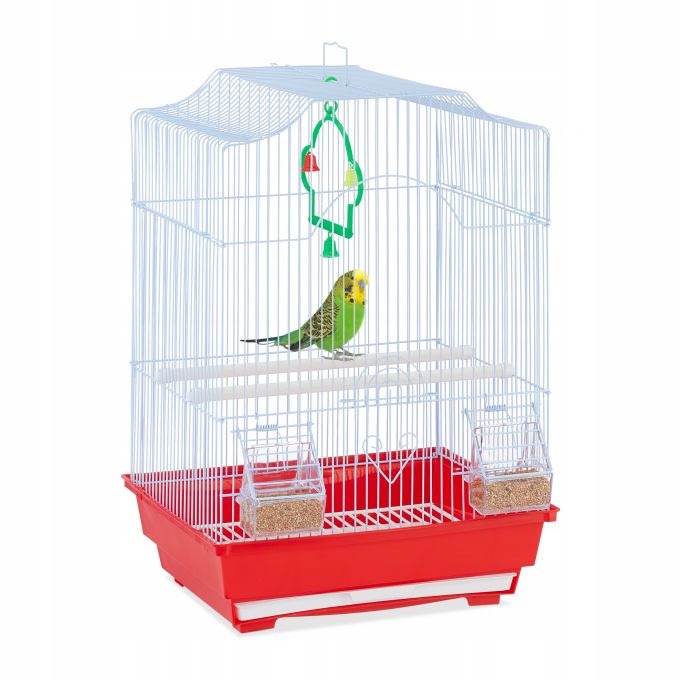 Levně Relaxdays Červená klec pro ptáky s příslušenstvím