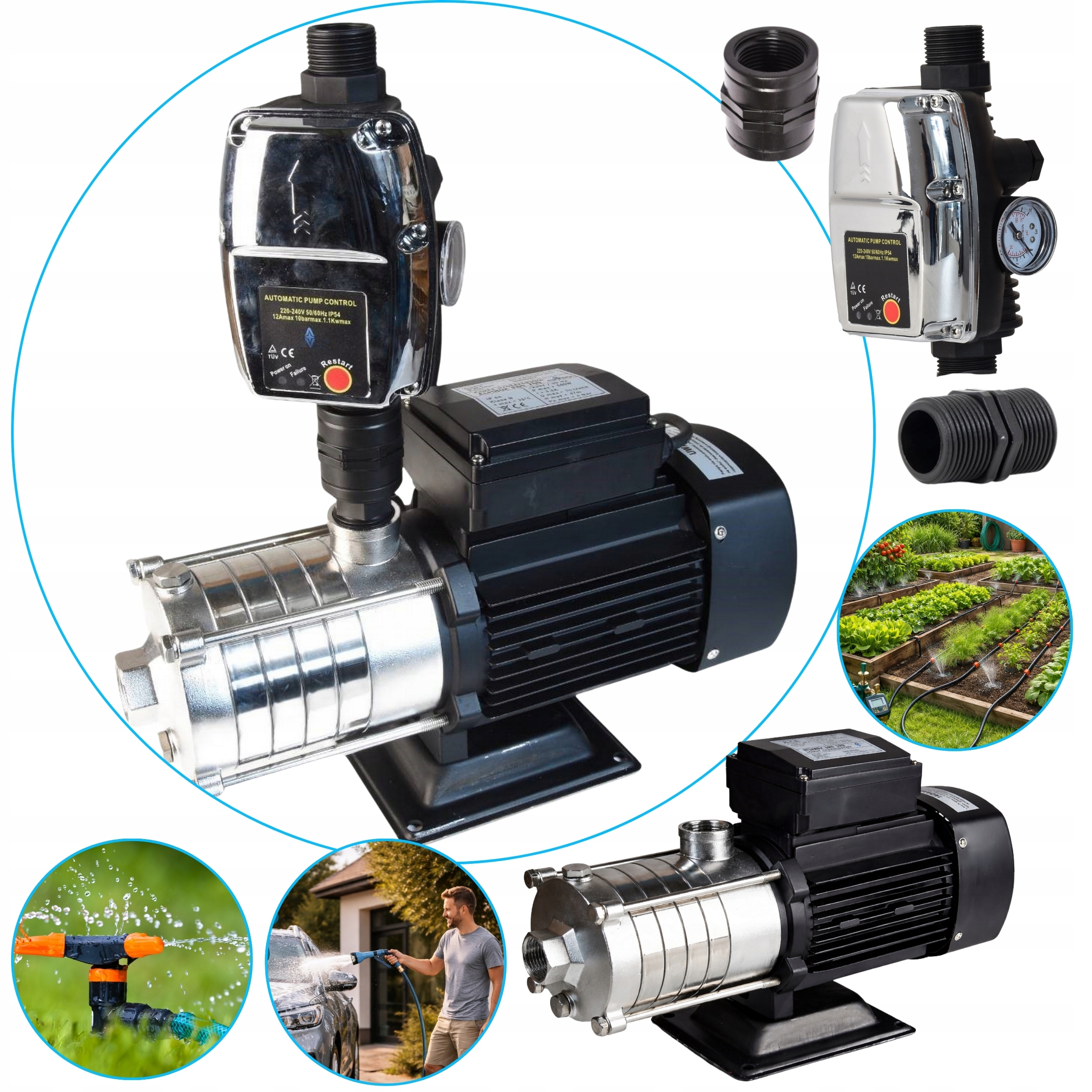 Robustná Viacstupňová Pumpa S Automatickým Ovládaním 550 W 70 L/min, Suchý Chod