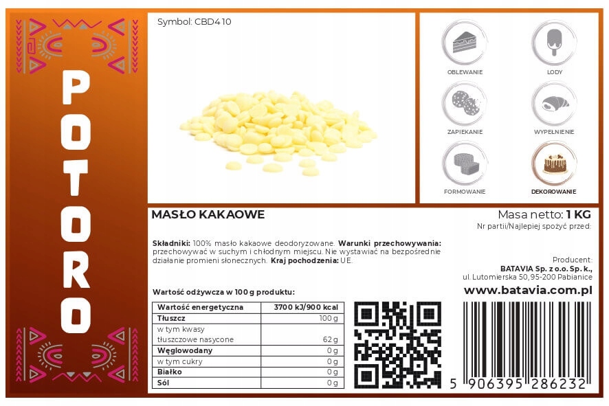 Czyste masło kakaowe Batavia kropelki 1 kg Cocoa Butter