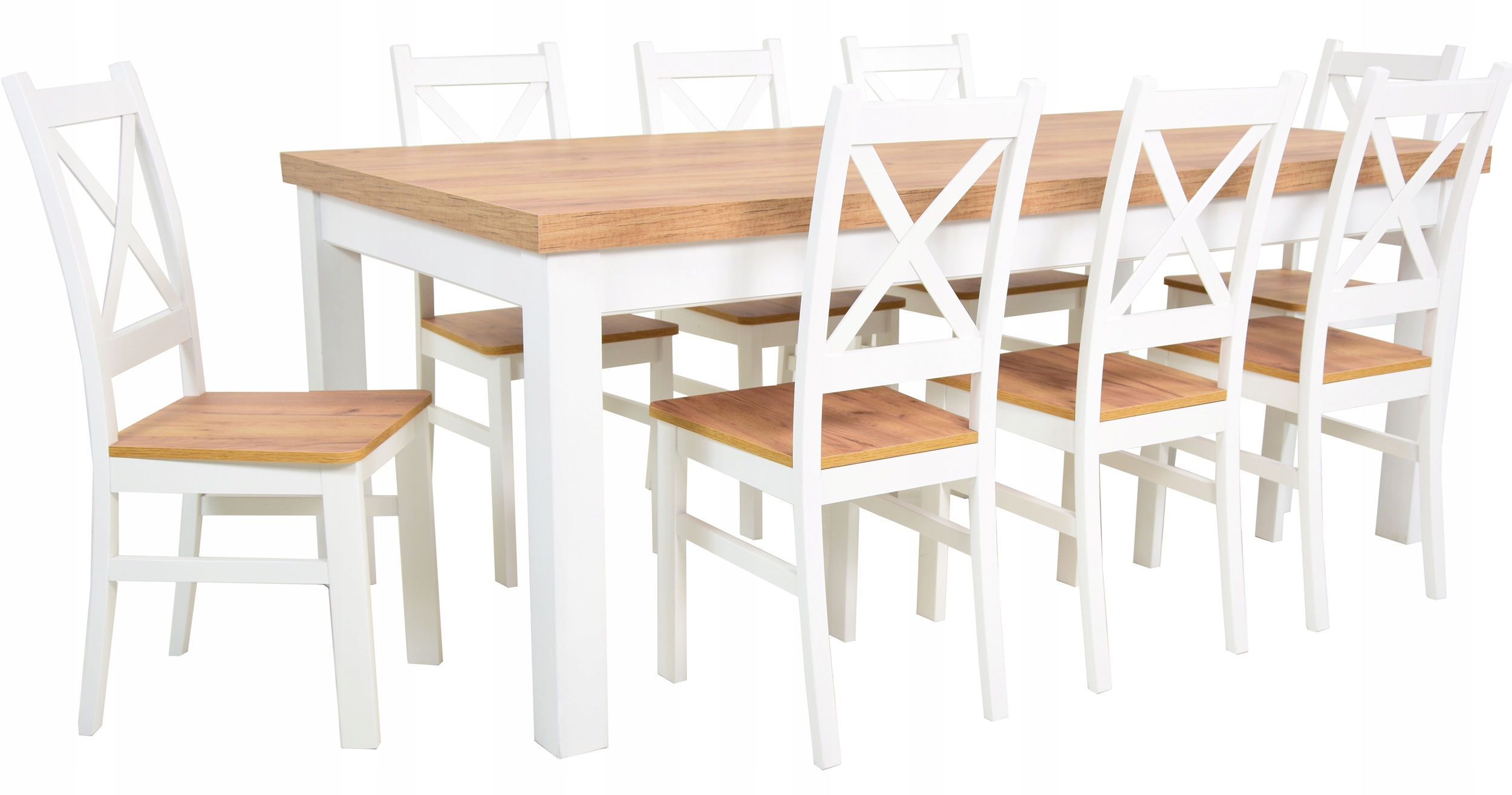 BIAŁY KOMPLET Rozkładany stół do 3m i 8 KRZESEŁ