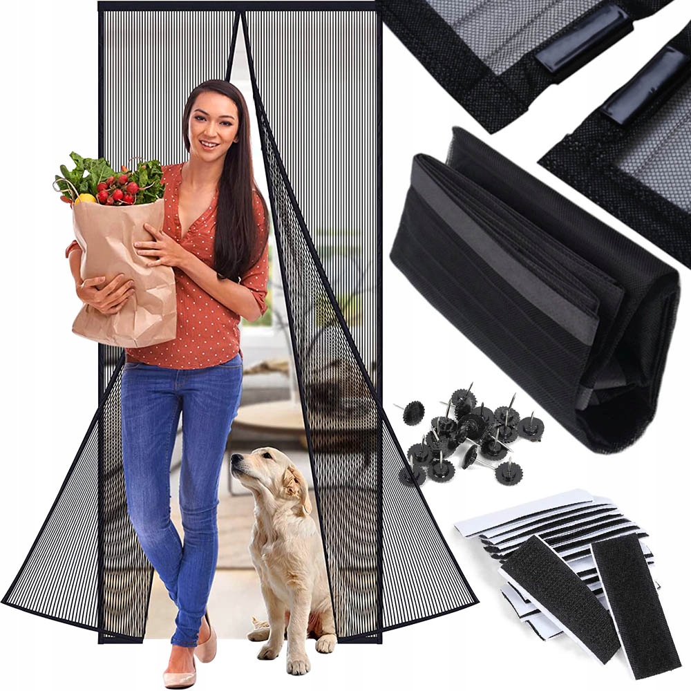 MOSKITIERA MAGNETYCZNA SIATKA NA DRZWI KOMARY MUCHY OWADY MAGNES 210 x 140