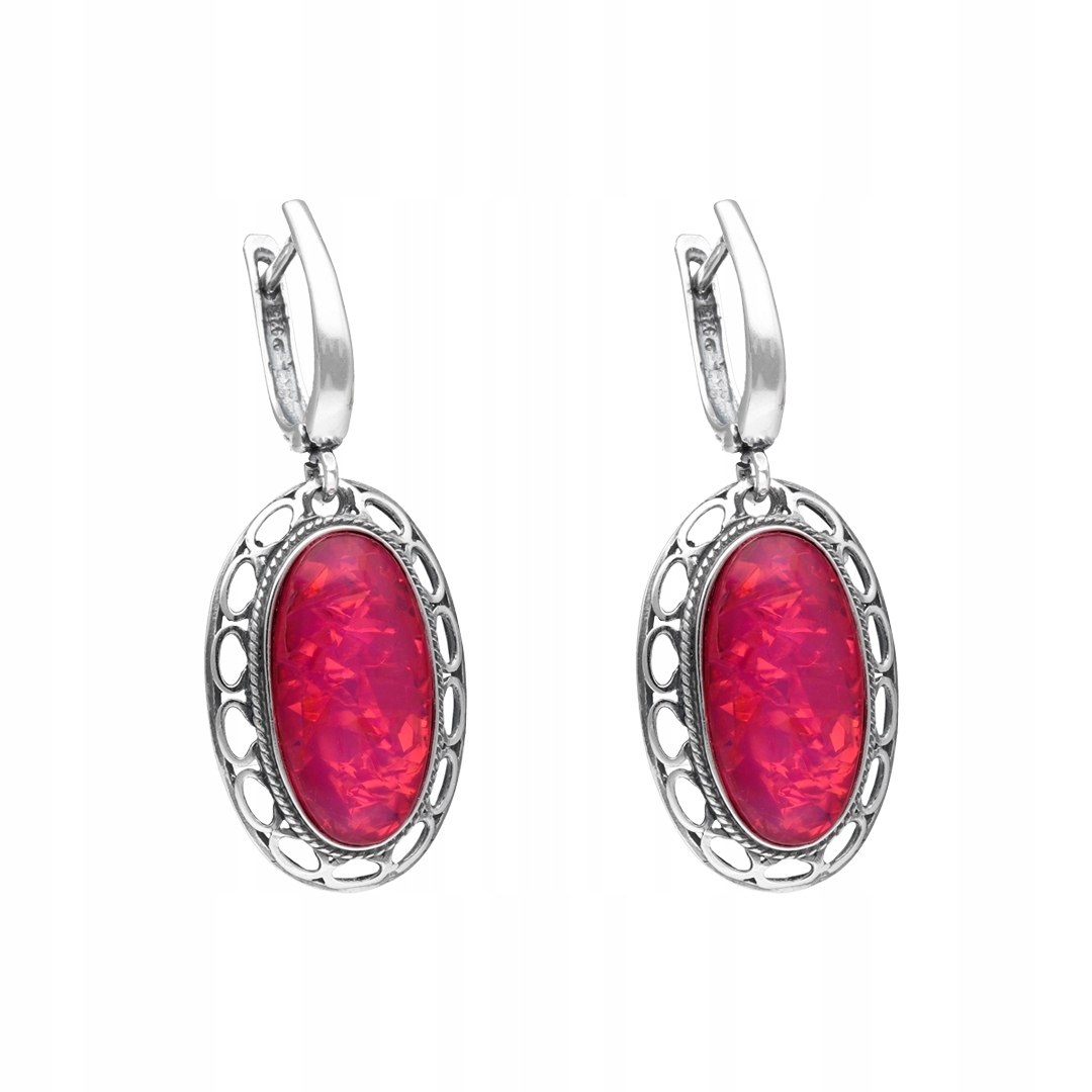 Oválné Náušnice s malinovým opálem, oxidované stříbro