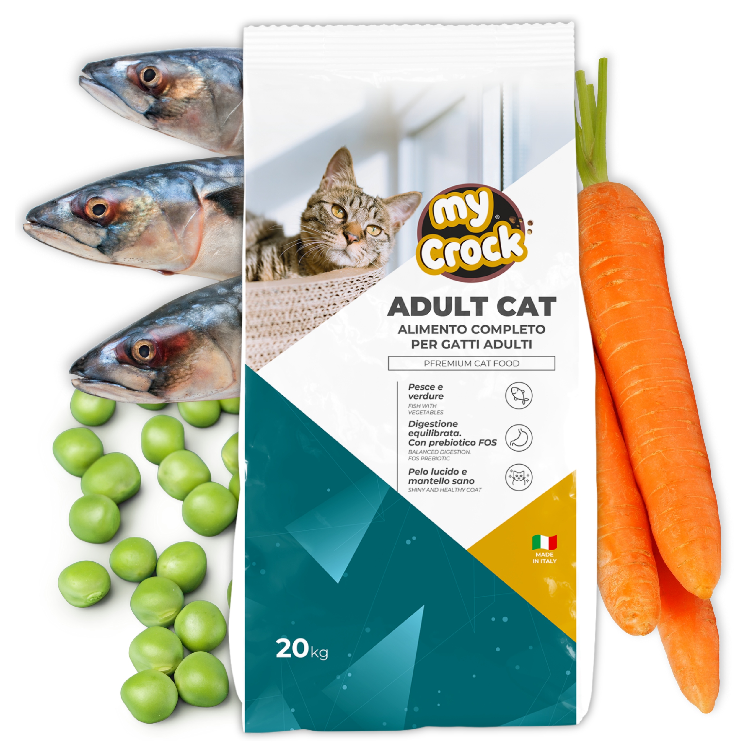 Sucha Karma dla Kota 20 kg Ryba z Warzywami Dorosłego Wspiera Skórę Sierść