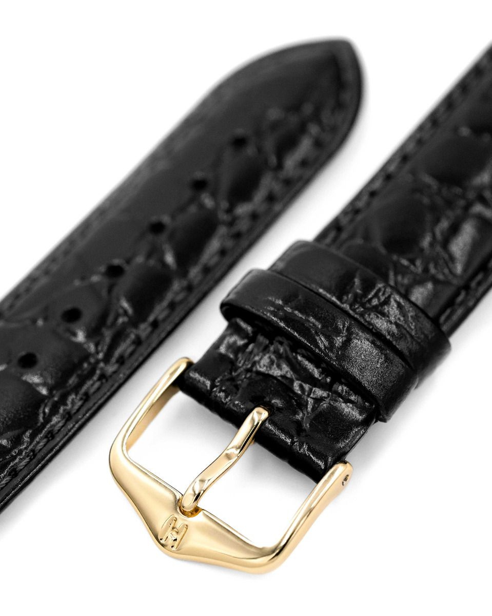 Černý Kožený Pásek Pro Dámské Hodinky Hirsch Crocograin M 12 mm