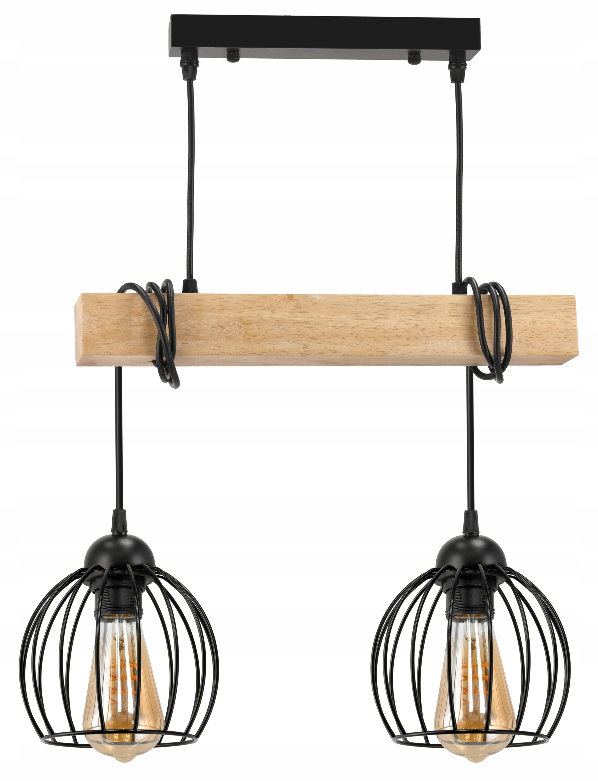 Závěsné Stropní Svítidlo Led Dřevěný nosník 2x E27 Lustr Drátěná koule