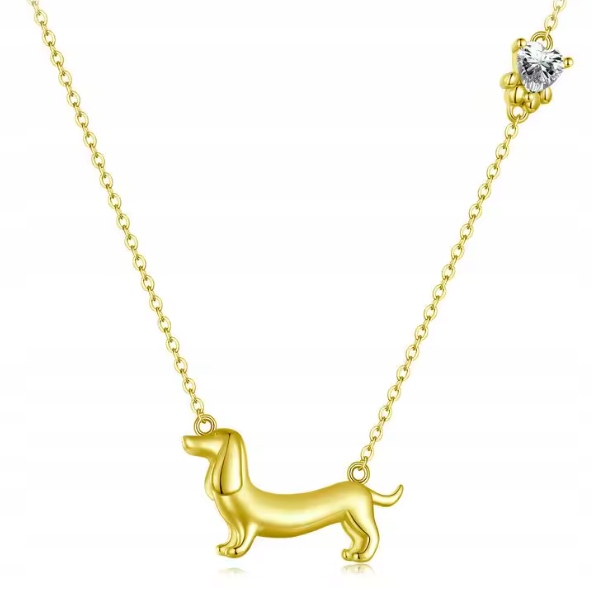 Zlatý náhrdelník pozlacený 3 vrstvami zlata jezevčík pejsek stříbro 925