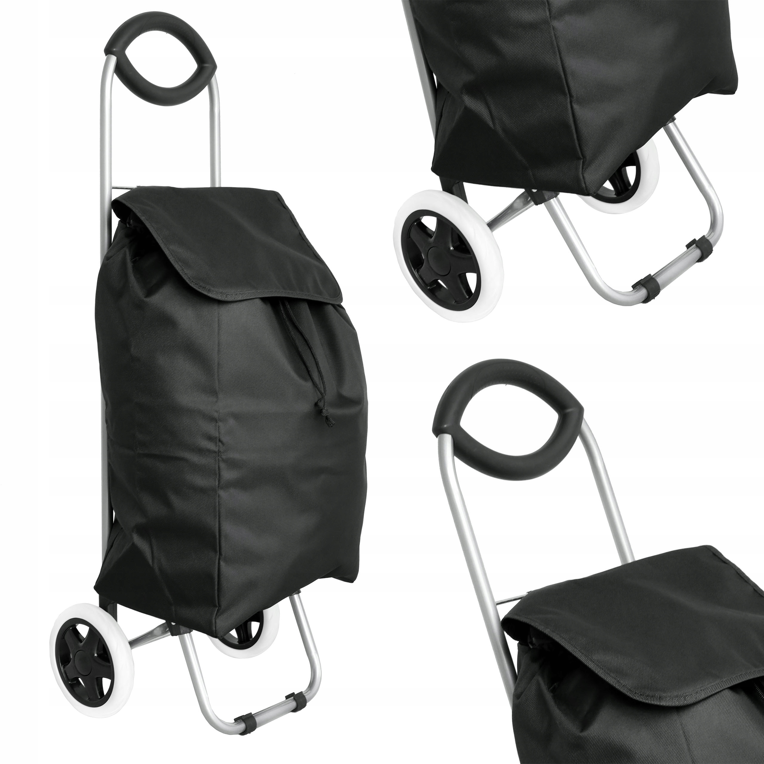 Nákupní vozík, nákupní taška na kolečkách, černá, 30 l