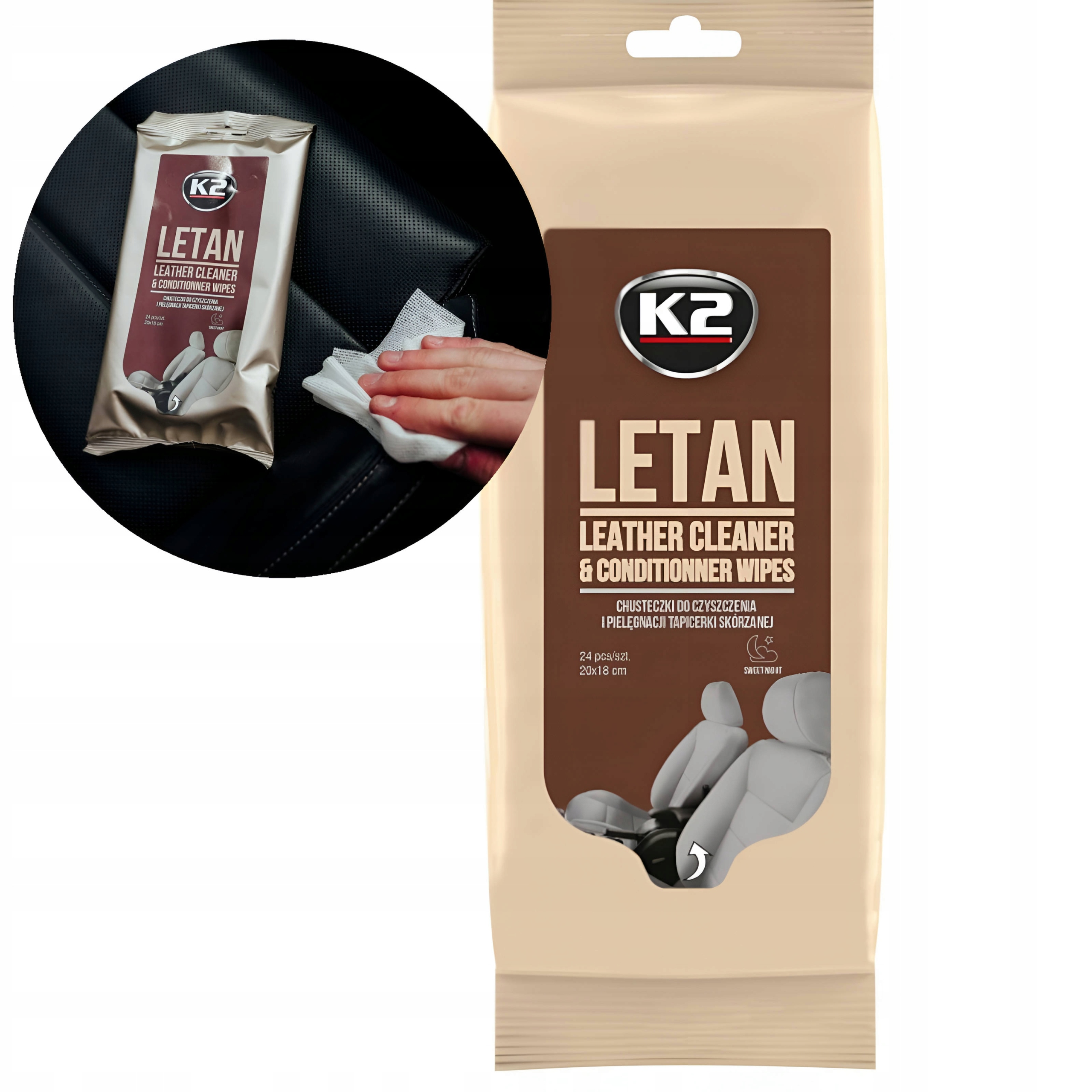 K2 Letan Chusteczki Nawilżone Do Czyszczenia Skóry