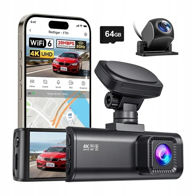 Kamera Automobilová Redtiger F7N 4K Hdr WiFi Gps Kamera Přední Zadní 64GB 1080P