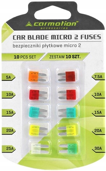 Bezpieczniki płytkowe Carmotion Micro2 zestaw mieszany 10 szt.