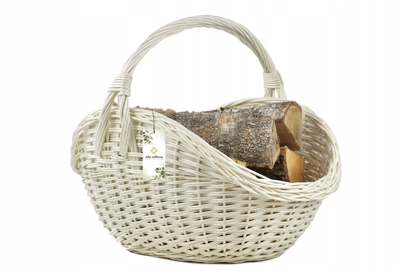 Proutěný košík na dřevo do krbu Bílý XXL