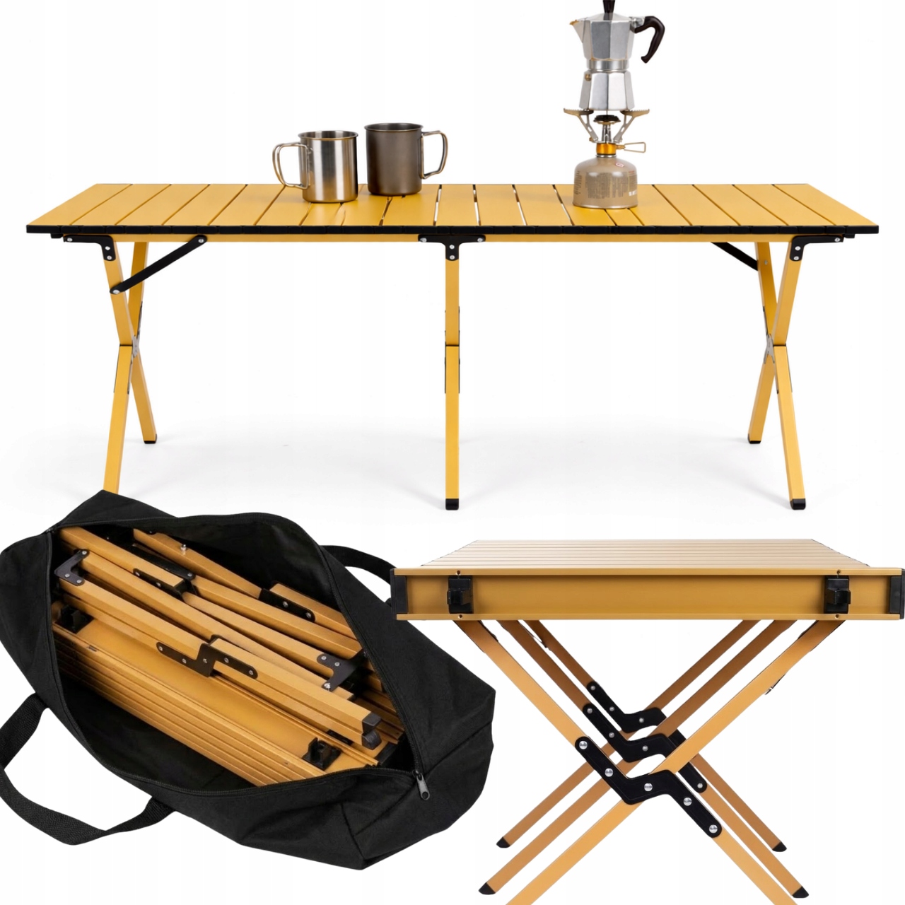 Stół Składany Turystyczny Kempingowy 117,5cm Lekki Stal Węglowa Pokrowiec