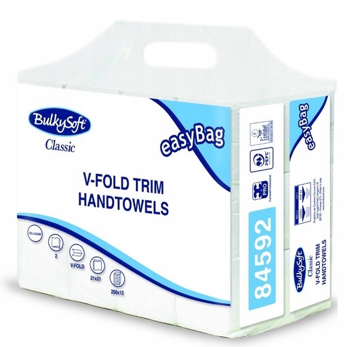 Levně Ručníky BulkySoft 84592 celulóza Zz 2v. bílá, 21x21 cm, celulóza, 3000 ks