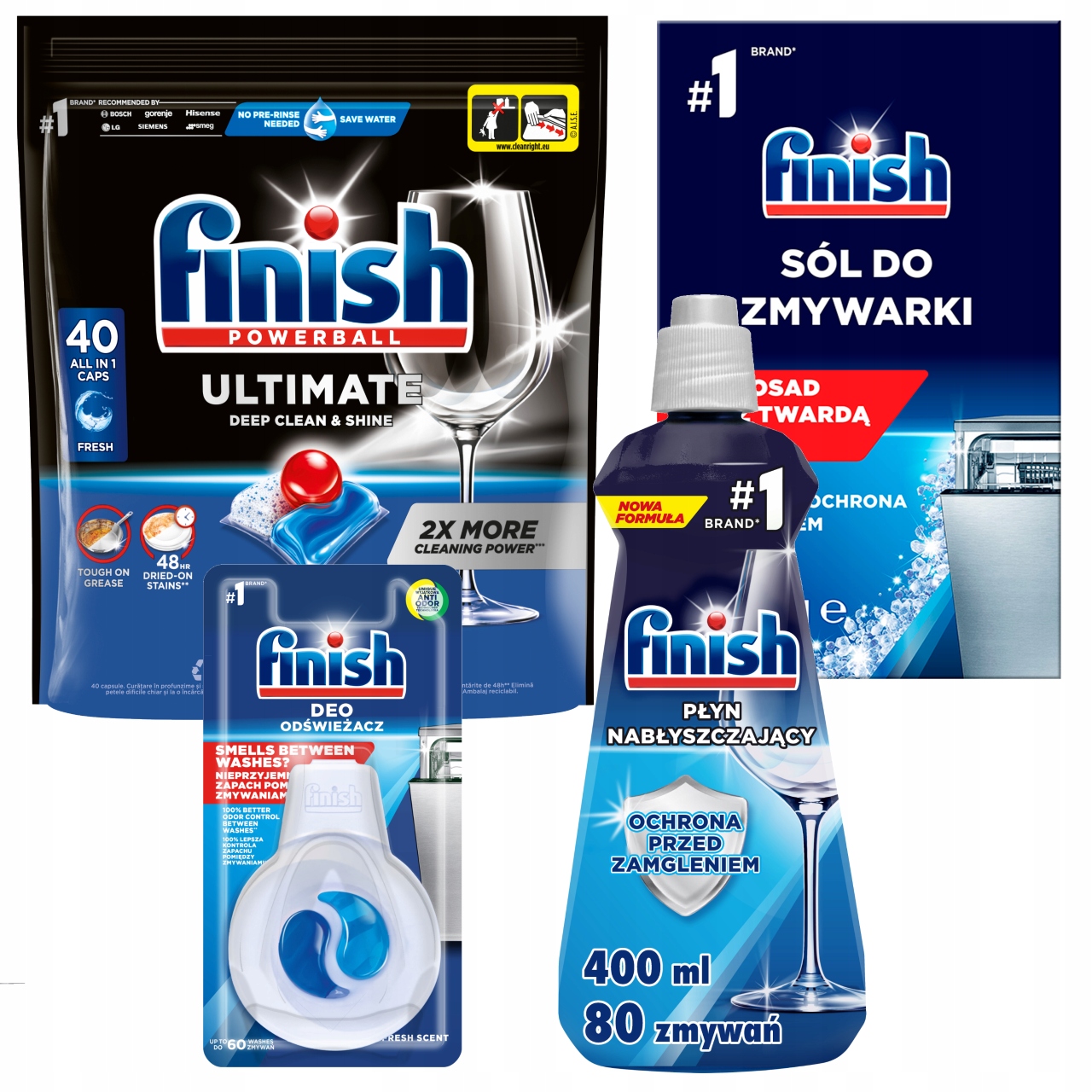 Levně Finish Sada pro myčku nádobí 3 produkty kapsle Tablety Ultimate 40 Kusů