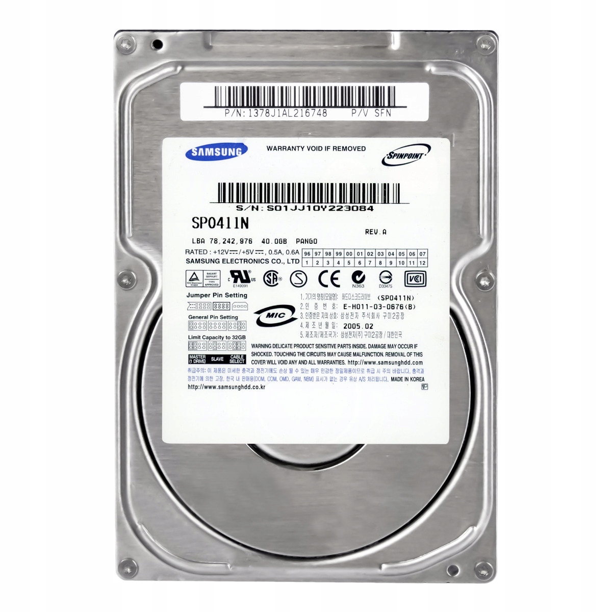 Samsung SpinPoint PL40 40GB 7.2K 2MB Ata 3.5" SP0411N