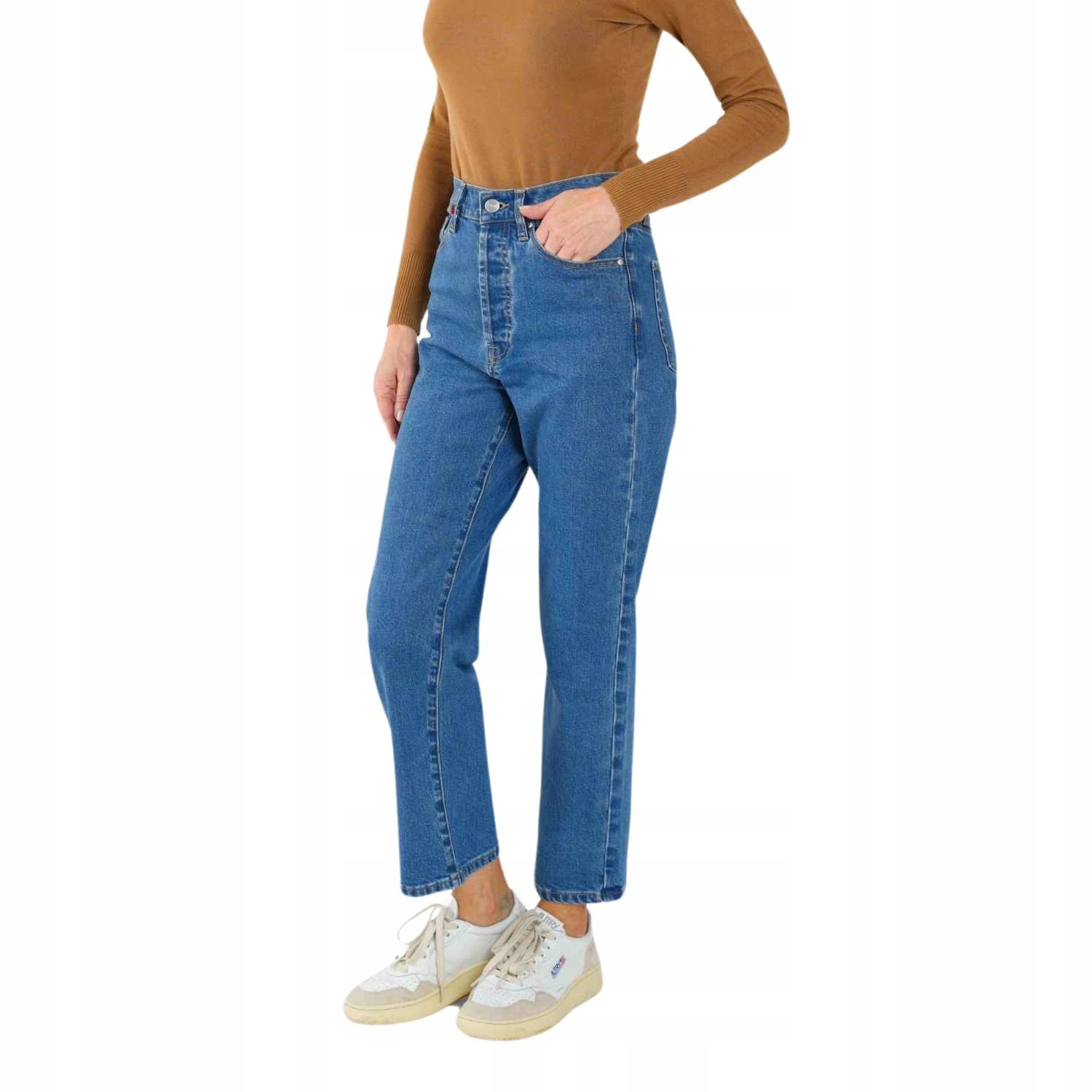 Dámské džínové kalhoty F.a.m. Paris bavlněné džíny rovné s knoflíky 25