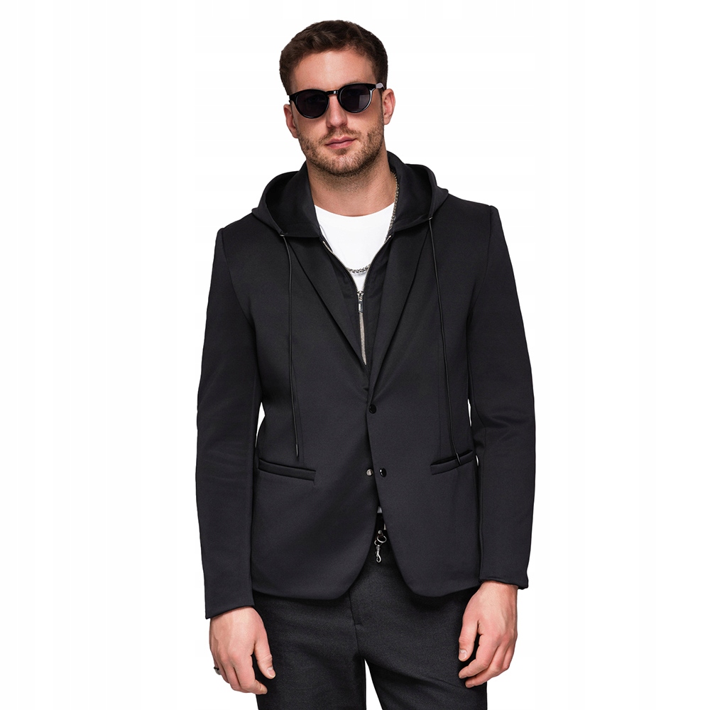 Sako s kapucí a aplikací draka na zádech černé OM-BLZB-0165 r XL