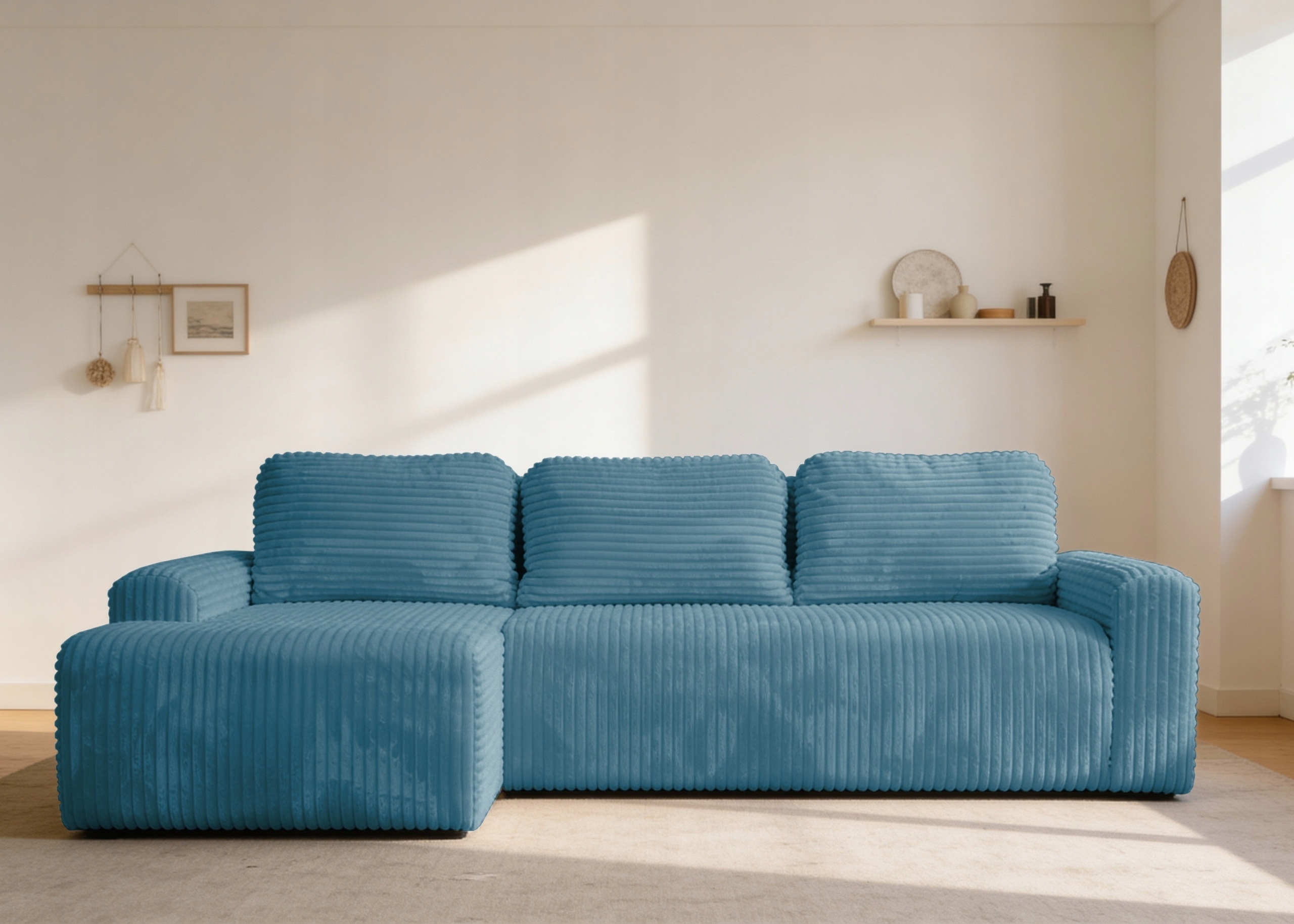 Rohová Sedací Souprava s funkcí spaní Nesso levá s úložným prostorem na povlečení tyrkysová