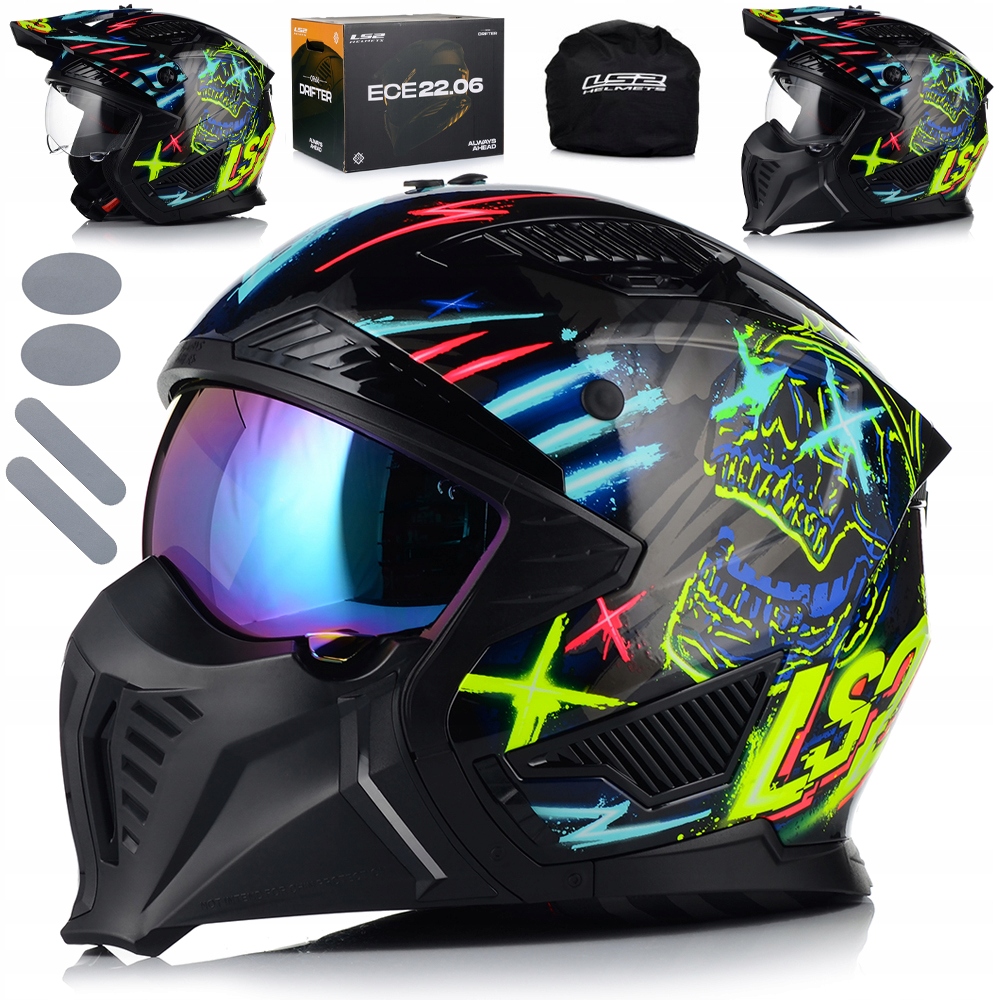 Motocyklová Prilba 4v1 LS2 OF606 Rayz Odnímateľná Čepeľ Strieška 3x Sklo