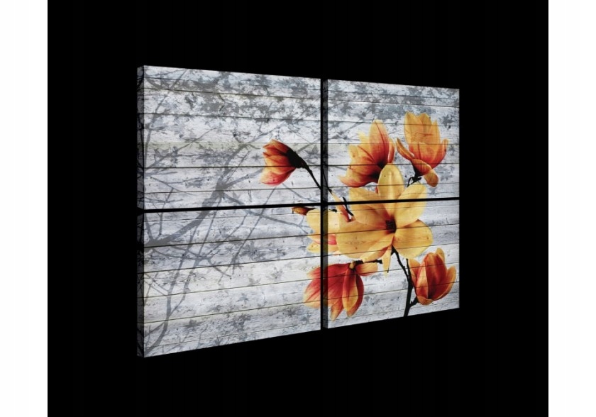 Obraz 120x80 modulární polyptychové květy magnolie textura dřeva vintage