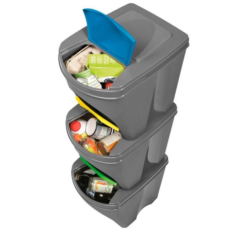 Odpadkový koš 3x 25 l, modrý, zelený, žlutý, tříděný