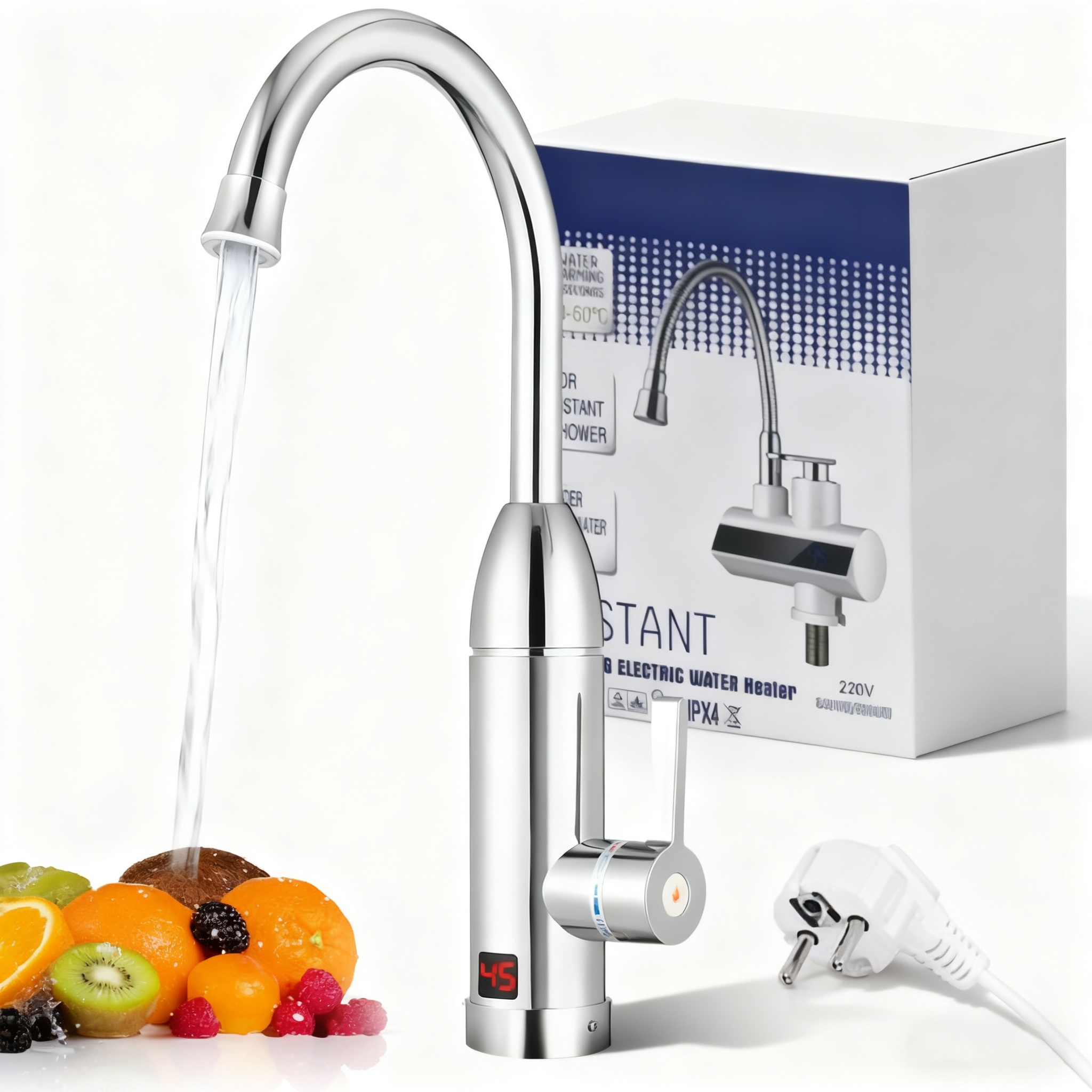 3000W LCD Průtokový Ohřívač Vody Elektrický Kohoutek Otočný O 360°