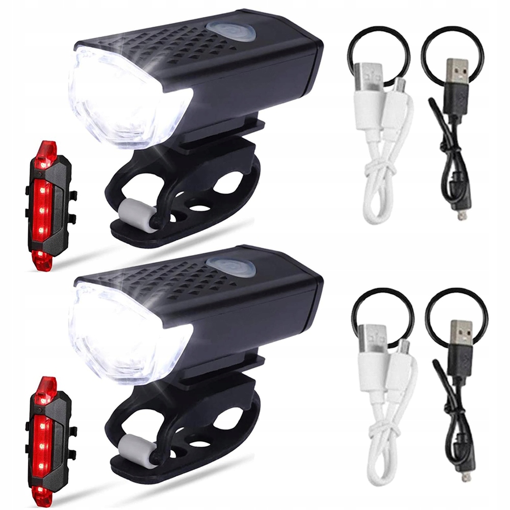 OŚWIETLENIE ROWEROWE LED ZESTAW 300LM IP65 3 TRYBY 2 PRZEDNIE + 2 TYLNE