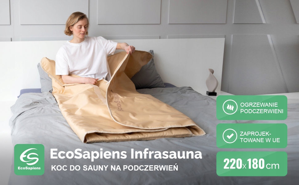 Koc do Sauny, Ogrzewanie na podczerwień 55°C 220 x 180 cm Beżowy EcoSapiens Rodzaj inny