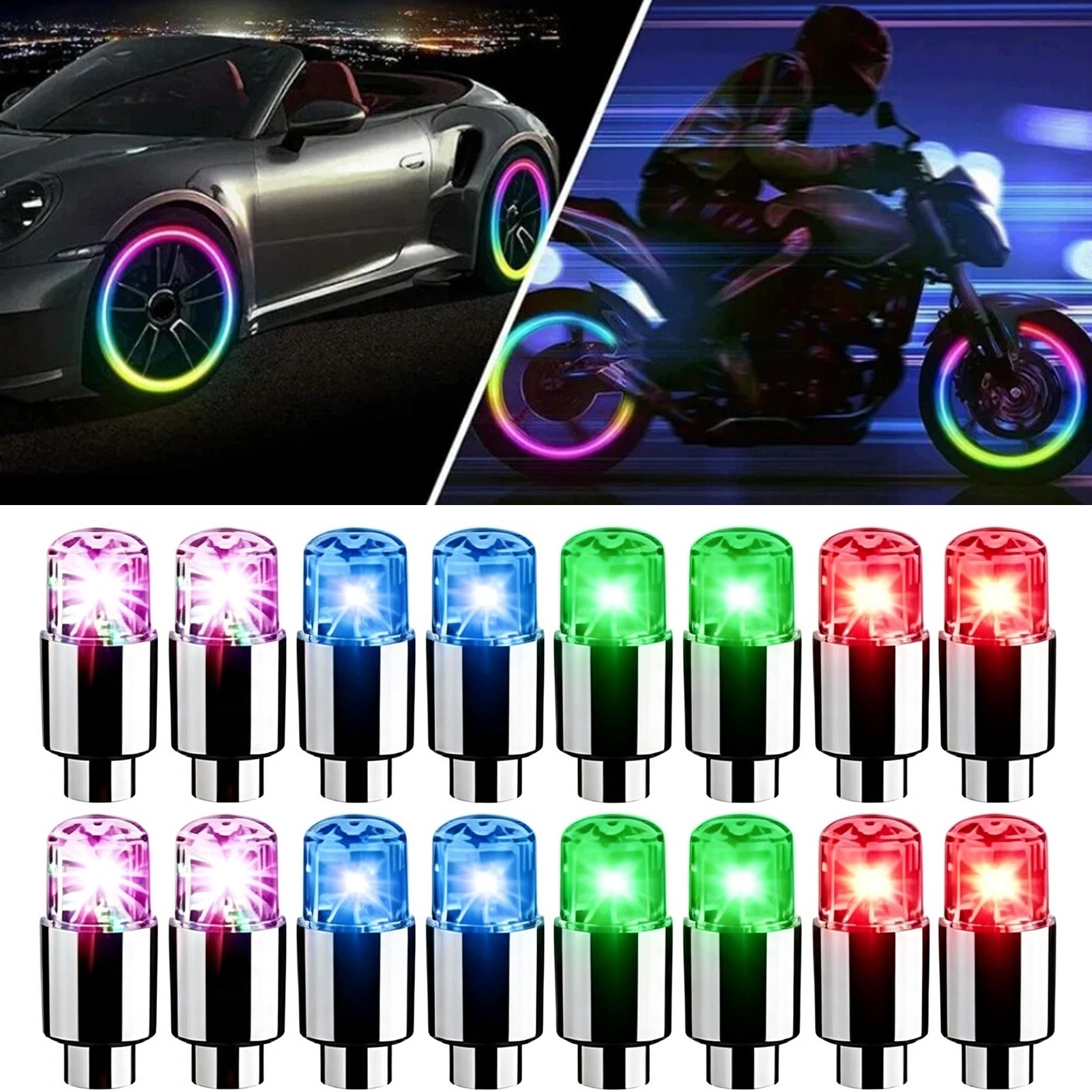 16×Zaworki Świecące led Dysza zaworu samochodowego z bateria guzikowa