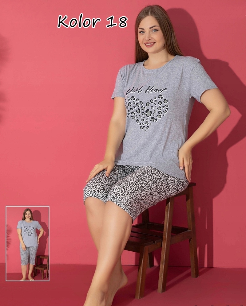 Piżama Damska BELLA Bawełna Krótki Rękaw Spodnie 3/4 1145 Rozmiar 4XL