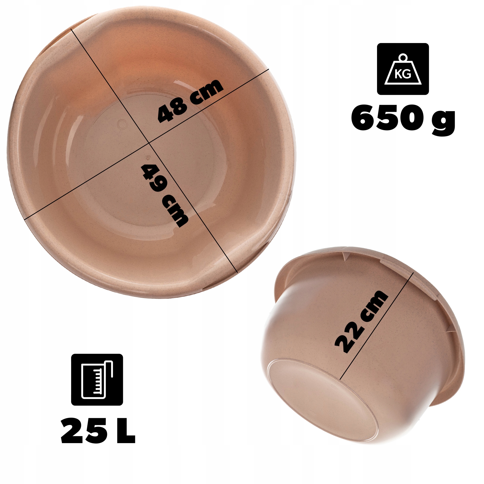 MISKA PLASTIKOWA NA PRANIE BIELIZNĘ 25L MIEDNICA POJEMNIK Z UCHWYTAMI 49 CM Kod producenta K3661