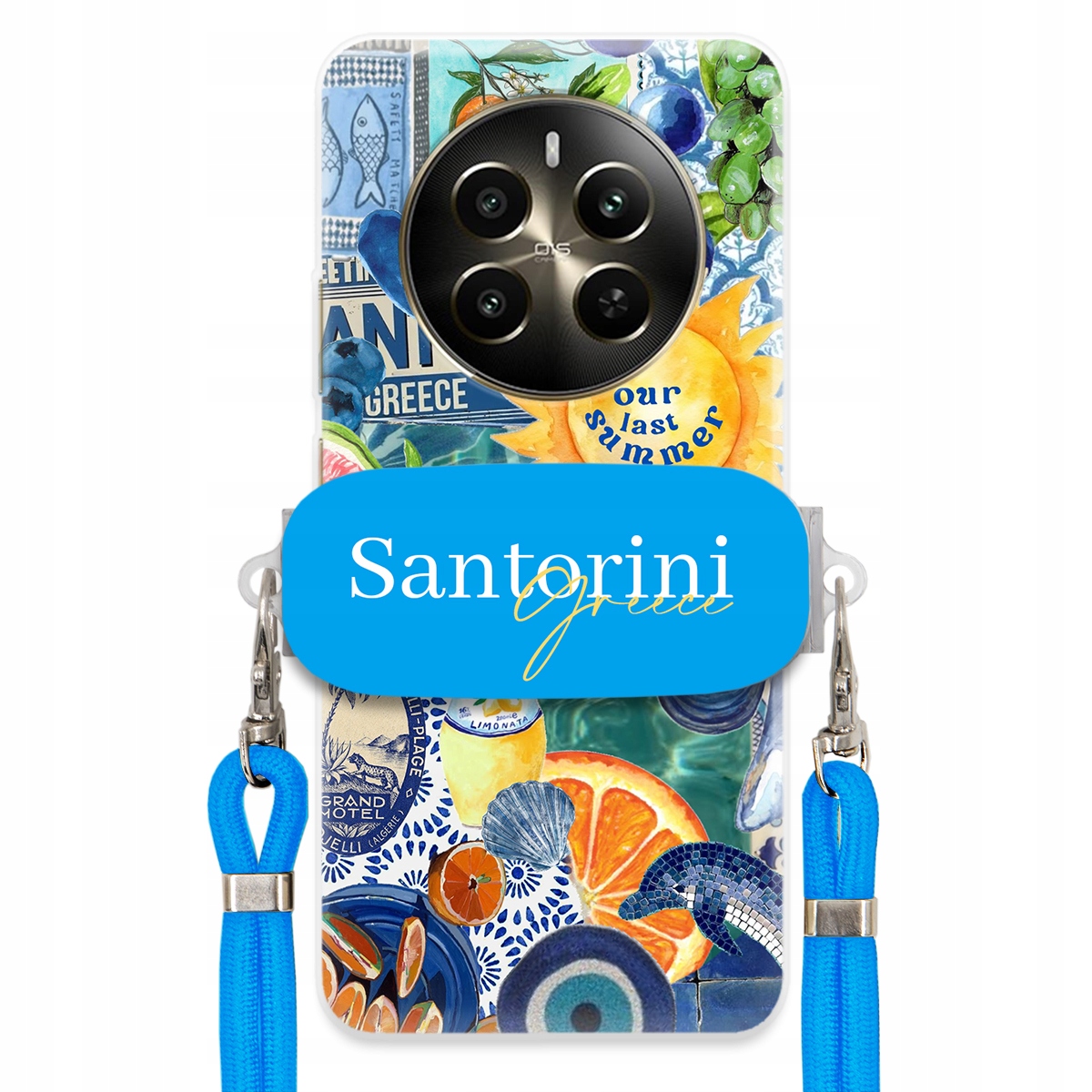 Puzdro pre Realme 12 Plus 4G Modré Crossbody vodítko držiak Santorini Sea