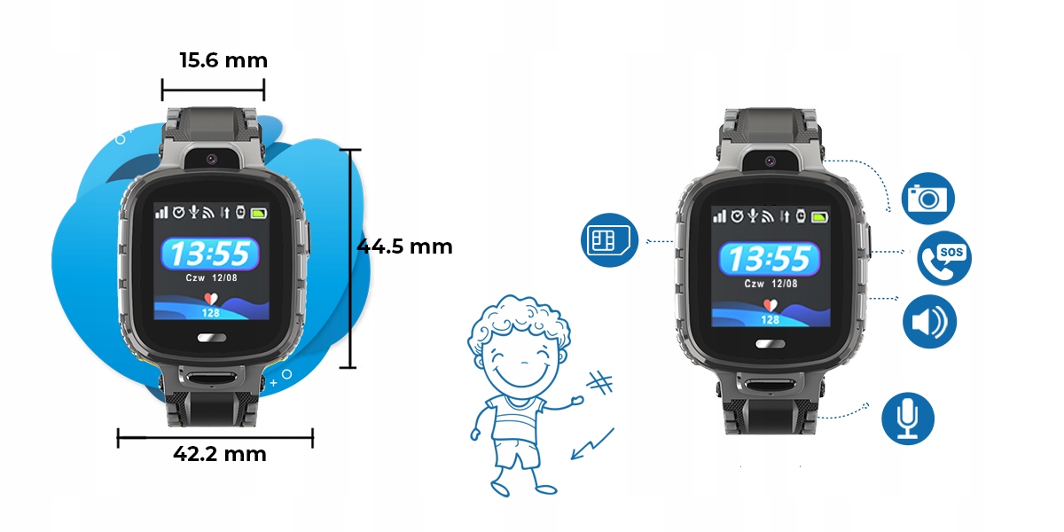 SMARTWATCH DLA DZIECI CALMEAN ACTIVE GPS IP67 SIM Transmisja danych 2G