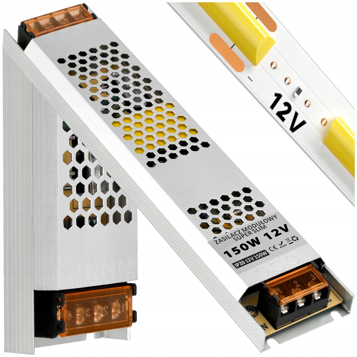 Zasilacz Led 12V 150W 12,5A IP20 Montażowy Do Taśmy Led Slim Bardzo Wąski
