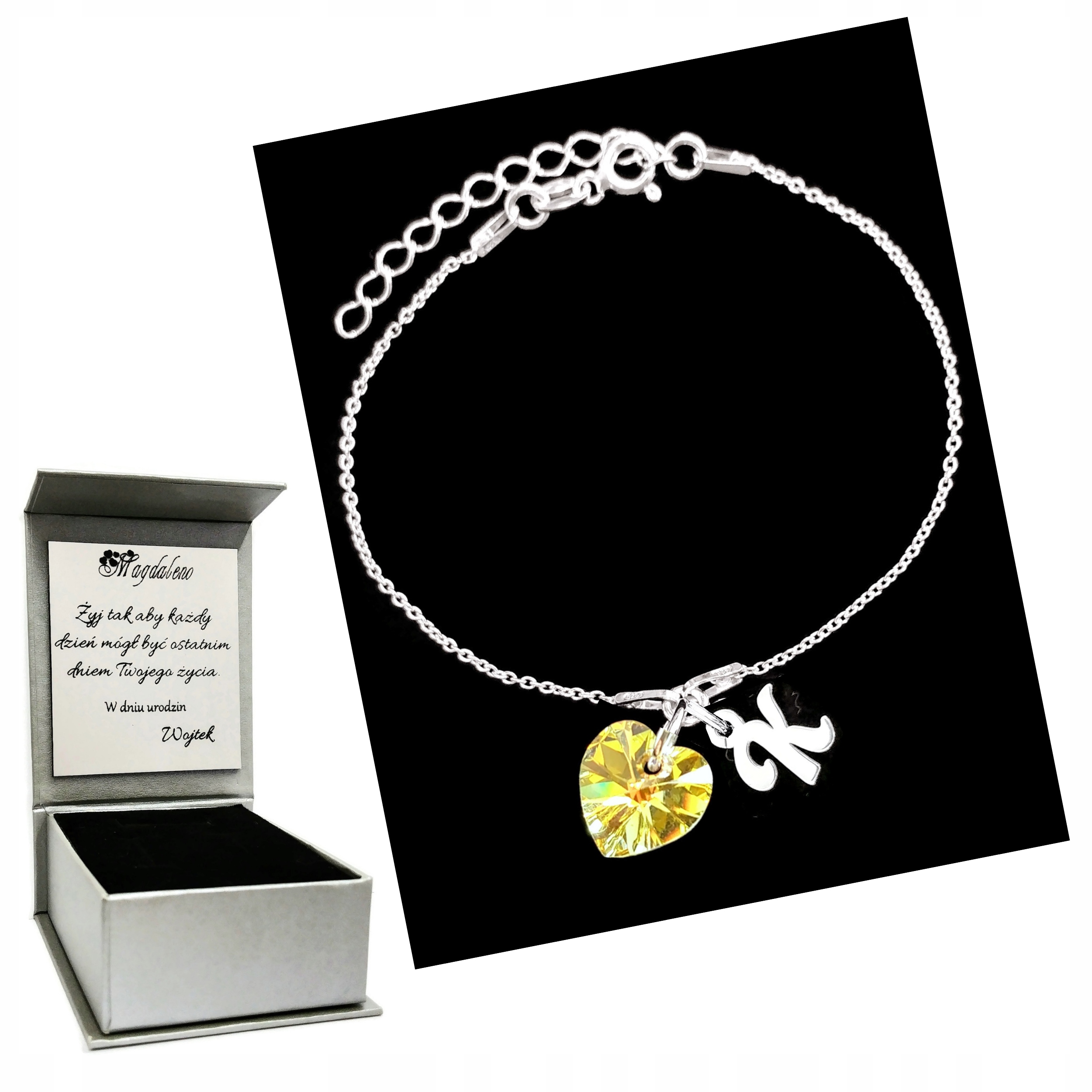 

Bransoletka Litera Literka K Swarovski Grawer 925