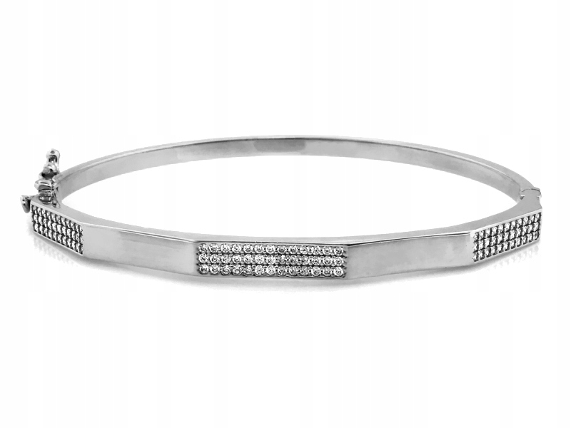 Banngle z bílého zlata 585 14kt lesklá, osázená zirkony jako dárek